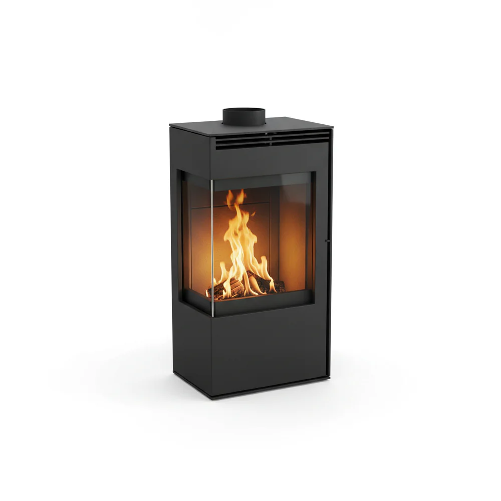 Kamineinsatz Feuerplatte 9 kW mit Eckverglasung
